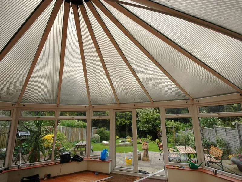 Polycarbonate conservatory roof before insulation